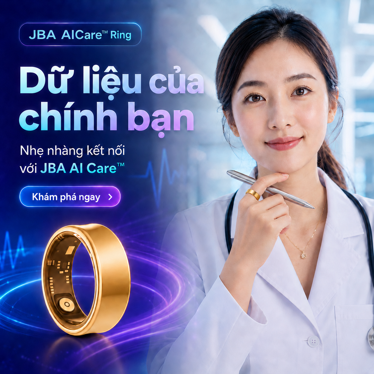 Bác sĩ cùng JBA AICare™ Ring — dữ liệu sức khỏe của chính bạn