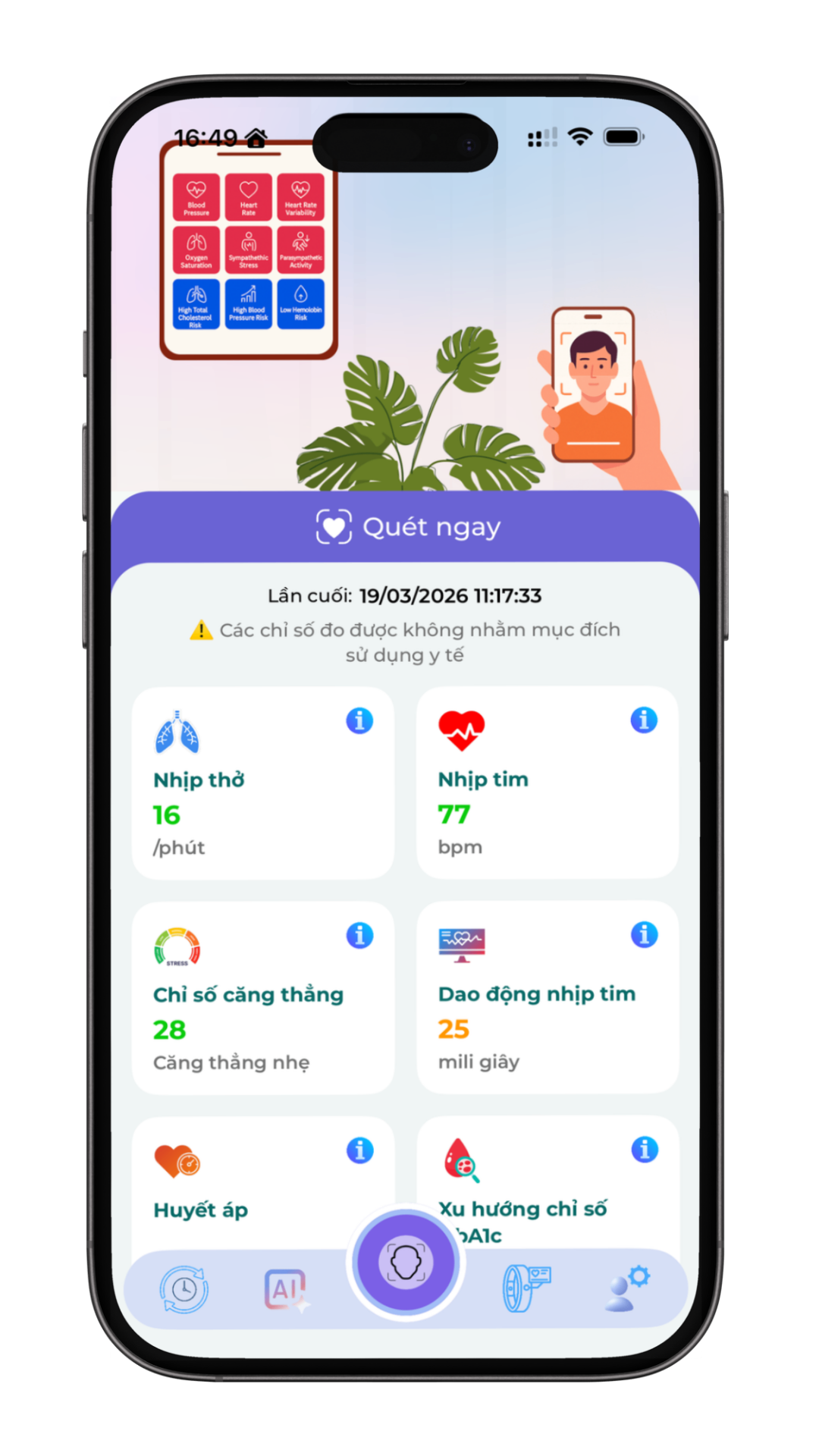 JBA AI Care™ App — Dashboard sức khỏe cá nhân